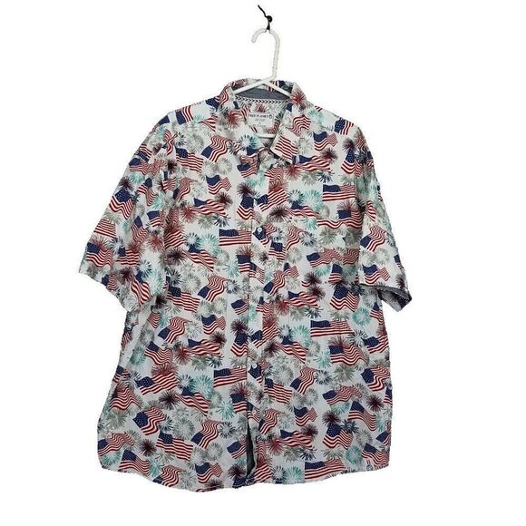 Free Planet Mens 3X Patriotic USA Flags Button Front Camp Shirt Fireworks Fourth - Picture 1 of 15